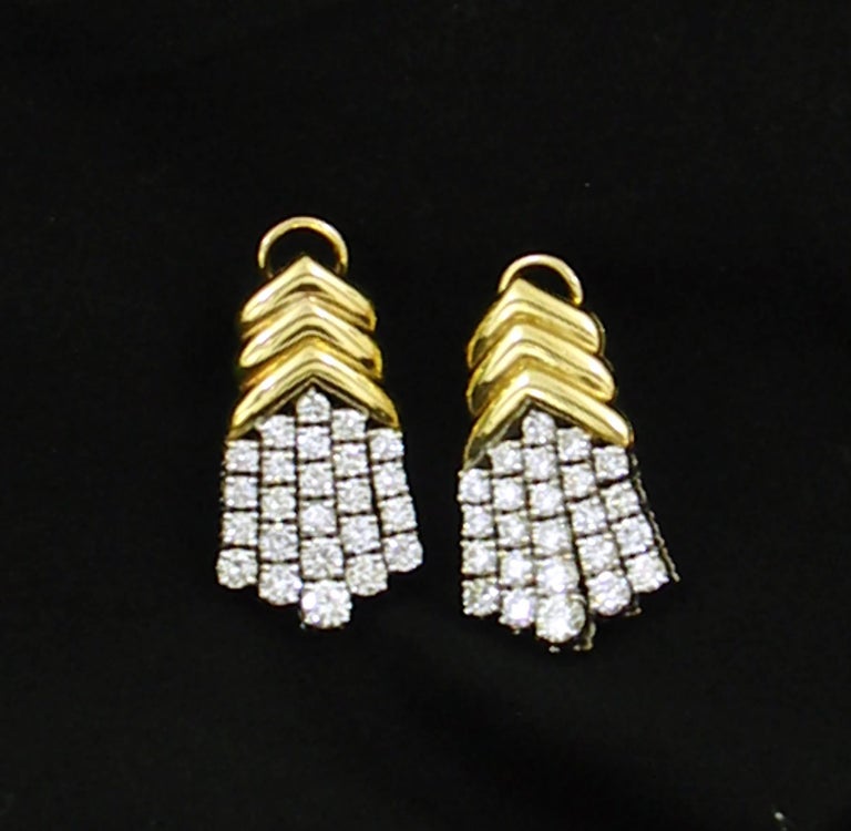 Geometric Gold Diamond Hanging Earrings For Sale at 1stDibs
