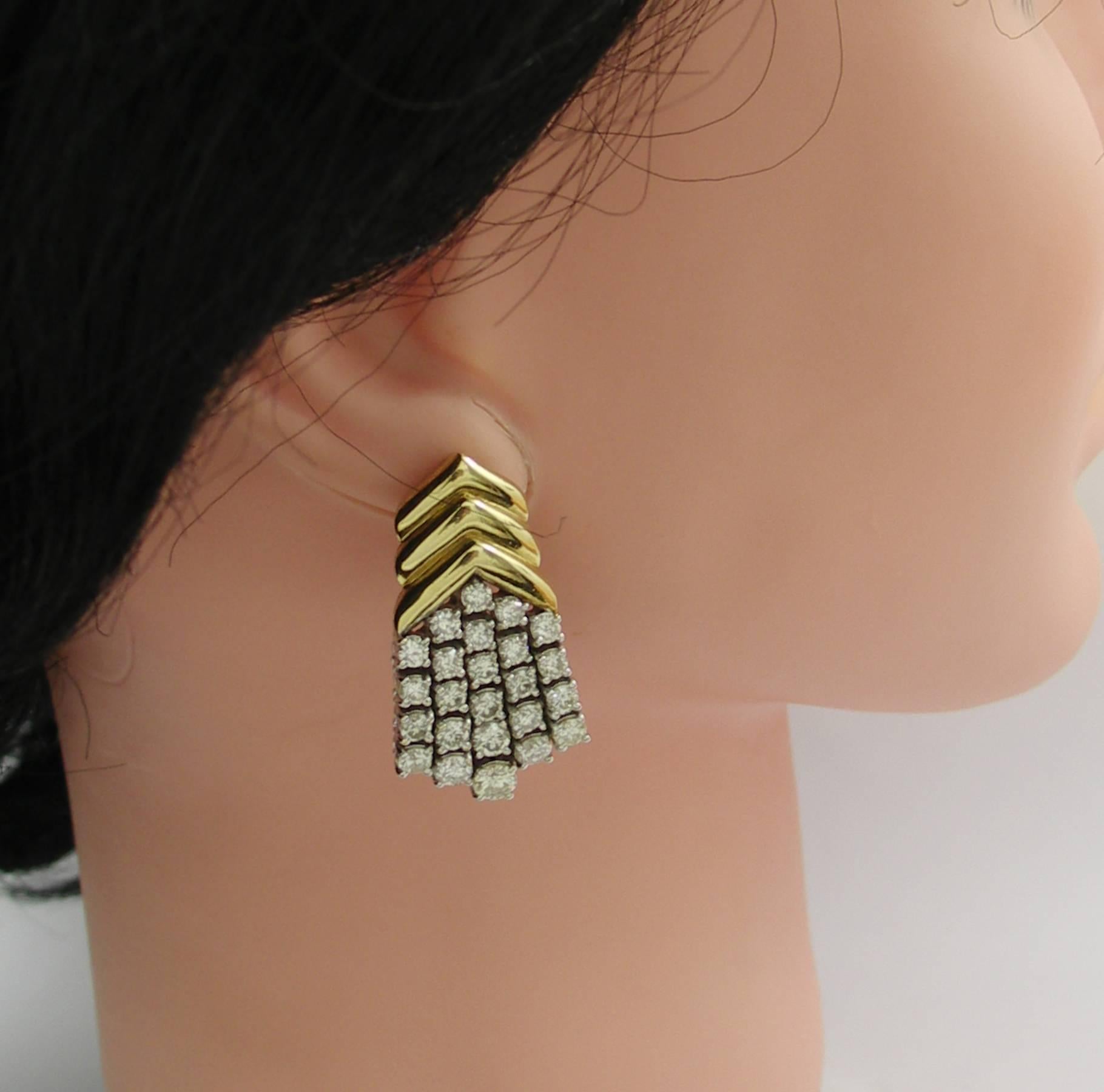 Brilliant Cut Geometric Gold Diamond Hanging Earrings