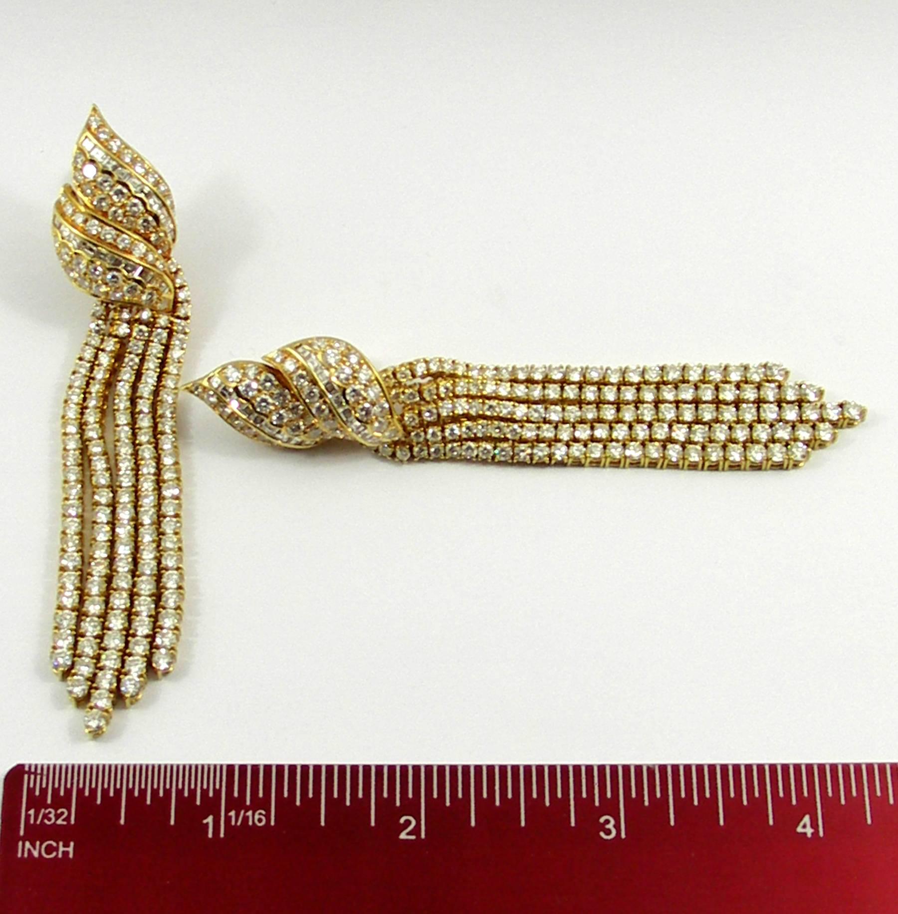Brilliant Cut Long Hanging Gold and Diamond Earring