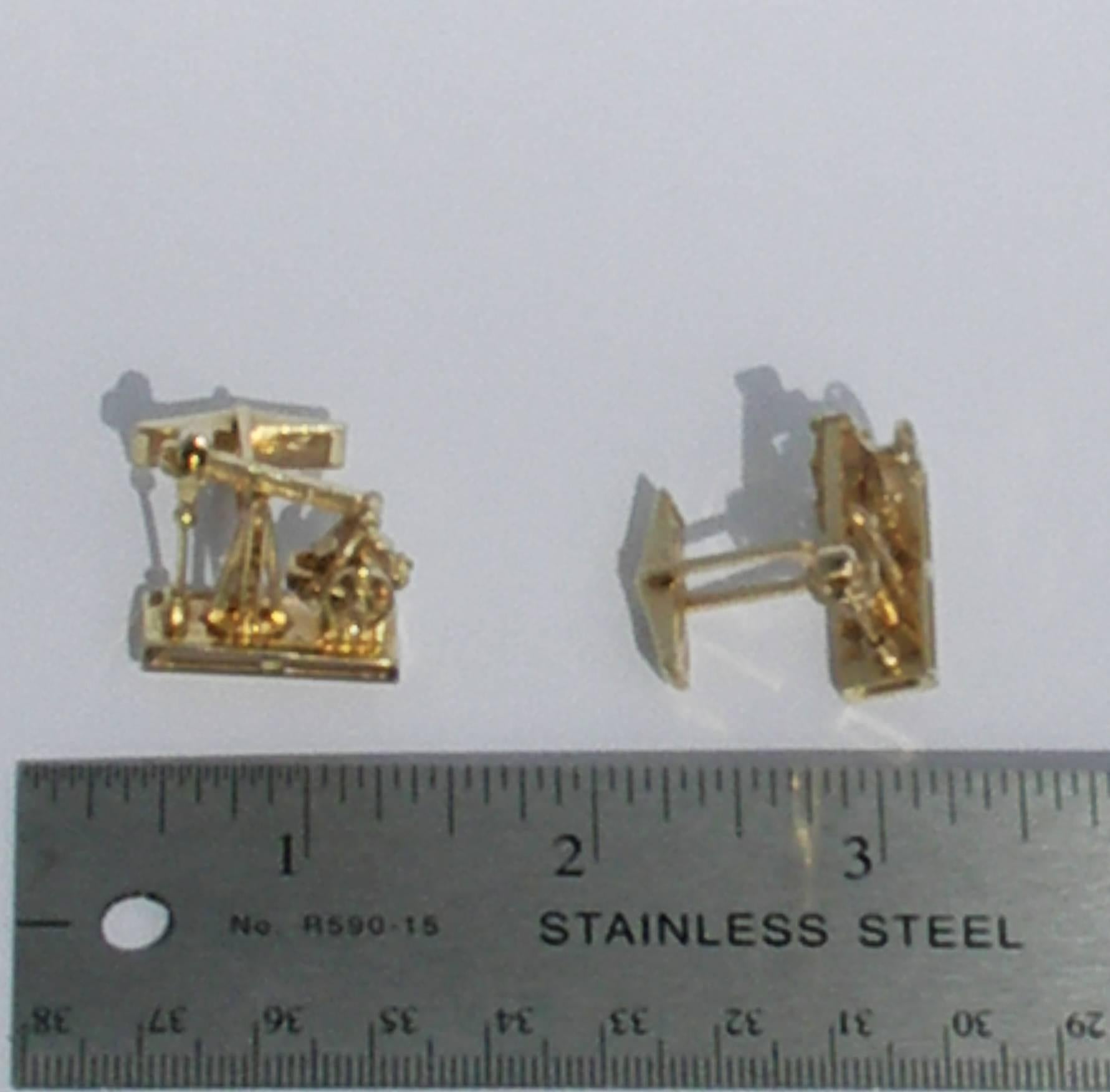 Women's or Men's Gold Oil Rig Cufflinks with Motion