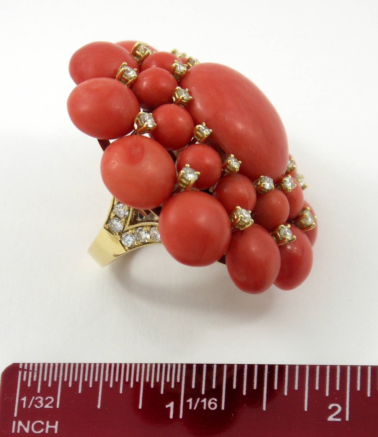Women's Coral  Diamond Gold Cocktail Ring