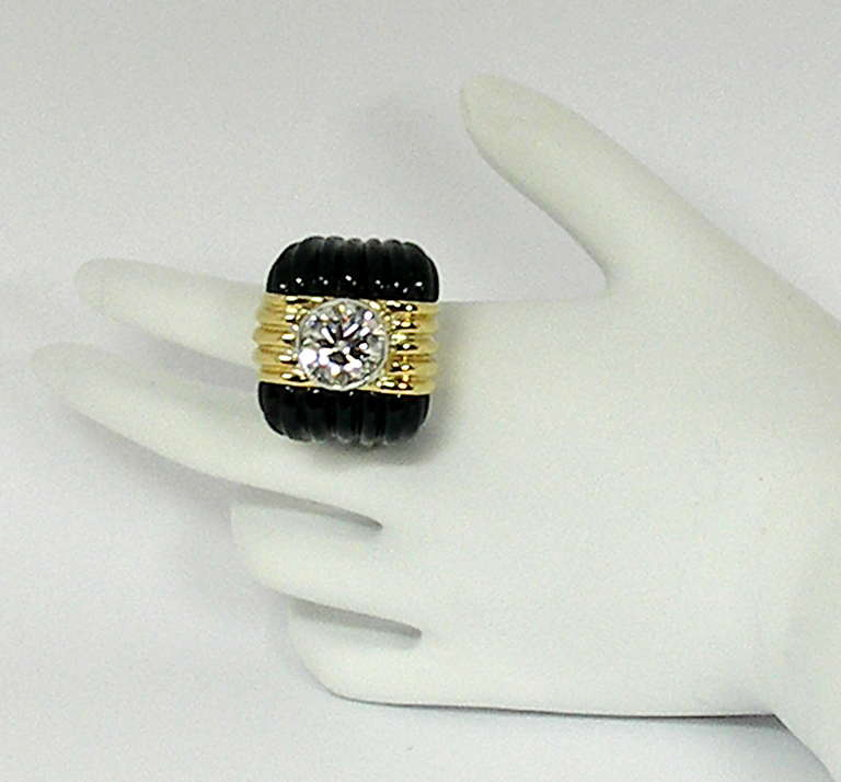 Charles Turi Onyx 4.50 Carat Diamond Gold Ring In Excellent Condition In Palm Beach, FL
