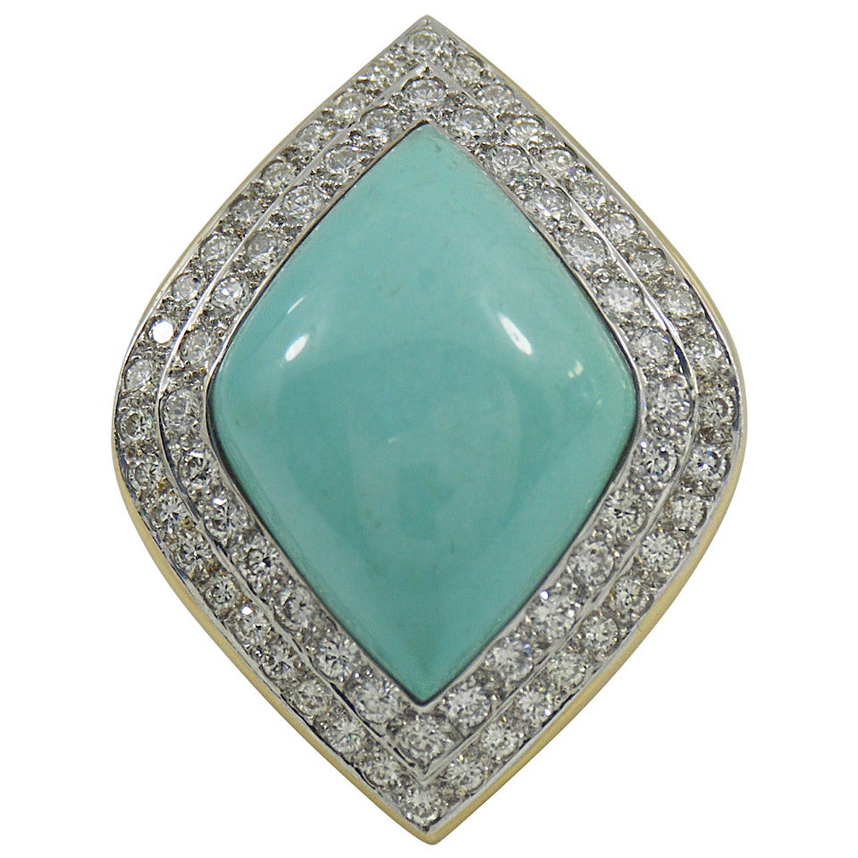 Ladies Navette Shaped Turquoise Diamond Gold Ring