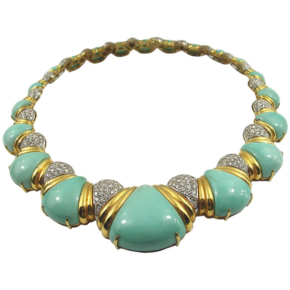 Turquoise Diamond Gold Necklace