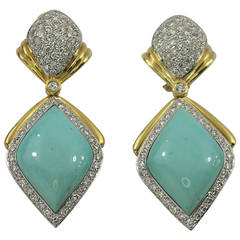Diamond Turquoise Gold Drop Earrings