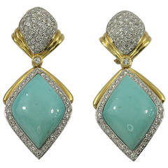 Diamond Turquoise Gold Drop Earrings 8
