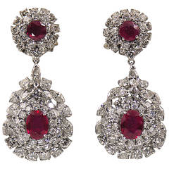 Ruby Diamond Platinum Dangle Earrings