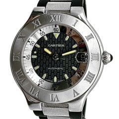 Sporty Stainless Steel Cartier Autoscaph 2427 Watch with Cartier Rubber Strap