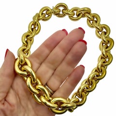 Vintage Italian Mid-Century 18K Yellow Gold Cable Link Necklace 19.5 Inches Long