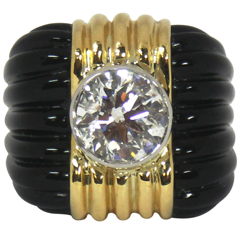 Charles Turi Onyx 4.50 Carat Diamond Gold Ring