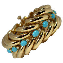 Split Design Turquoise Diamond Gold Bracelet 2