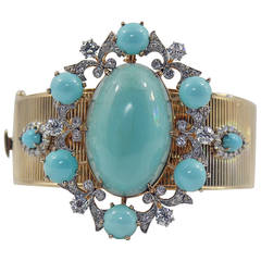 Turquoise Diamond Brooch and Bracelet Combination