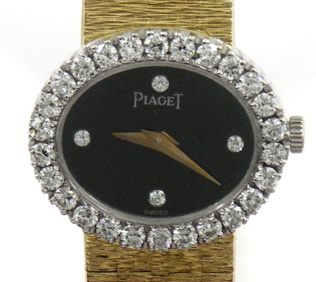 Piaget Lady's Yellow Gold Diamond Onyx Quartz Wristwatch In Excellent Condition In Palm Beach, FL