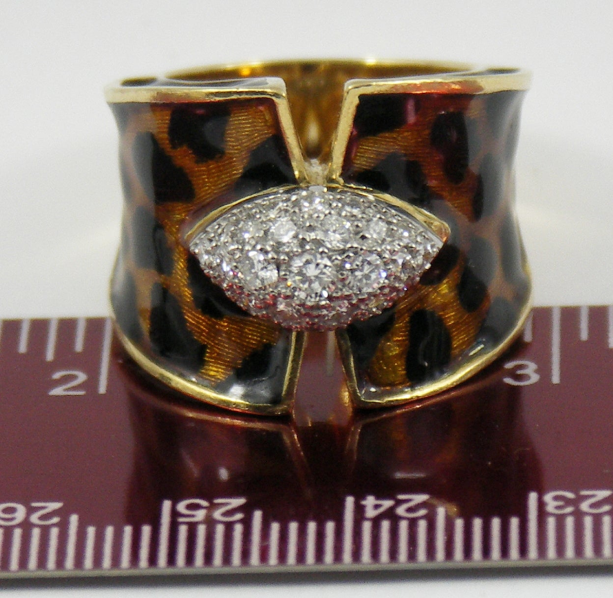 Women's Enamel Diamond Gold Leopard Pattern Ring