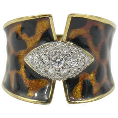 Enamel Diamond Gold Leopard Pattern Ring