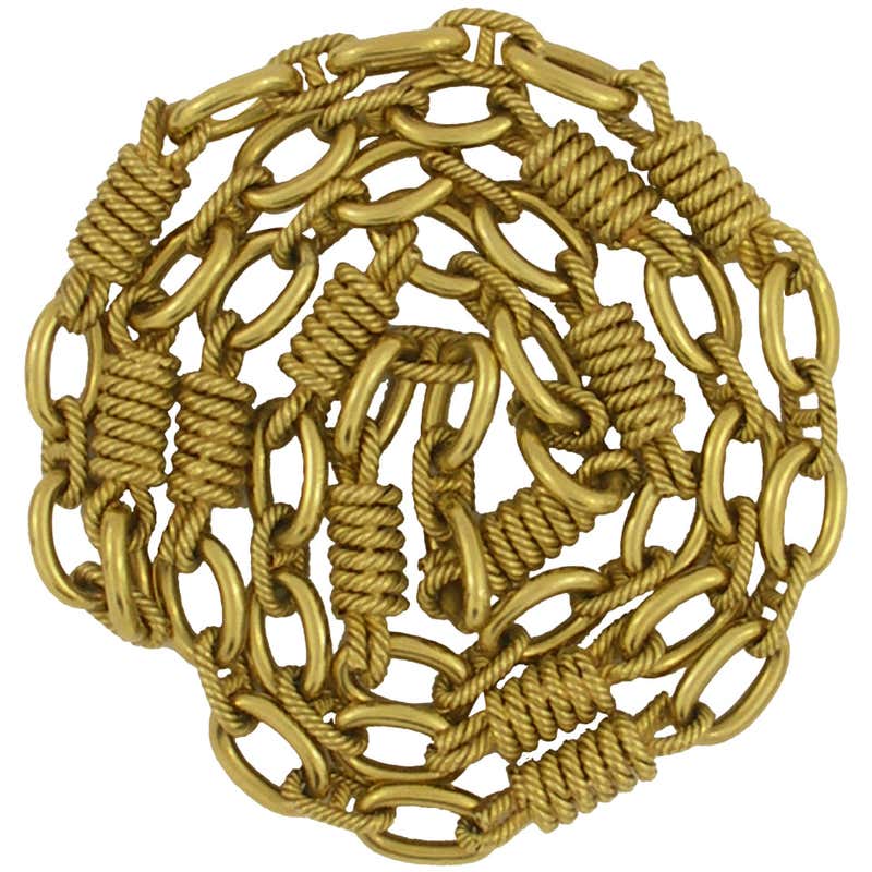 Rope Design and High Polished Long Gold Necklace For Sale at 1stDibs