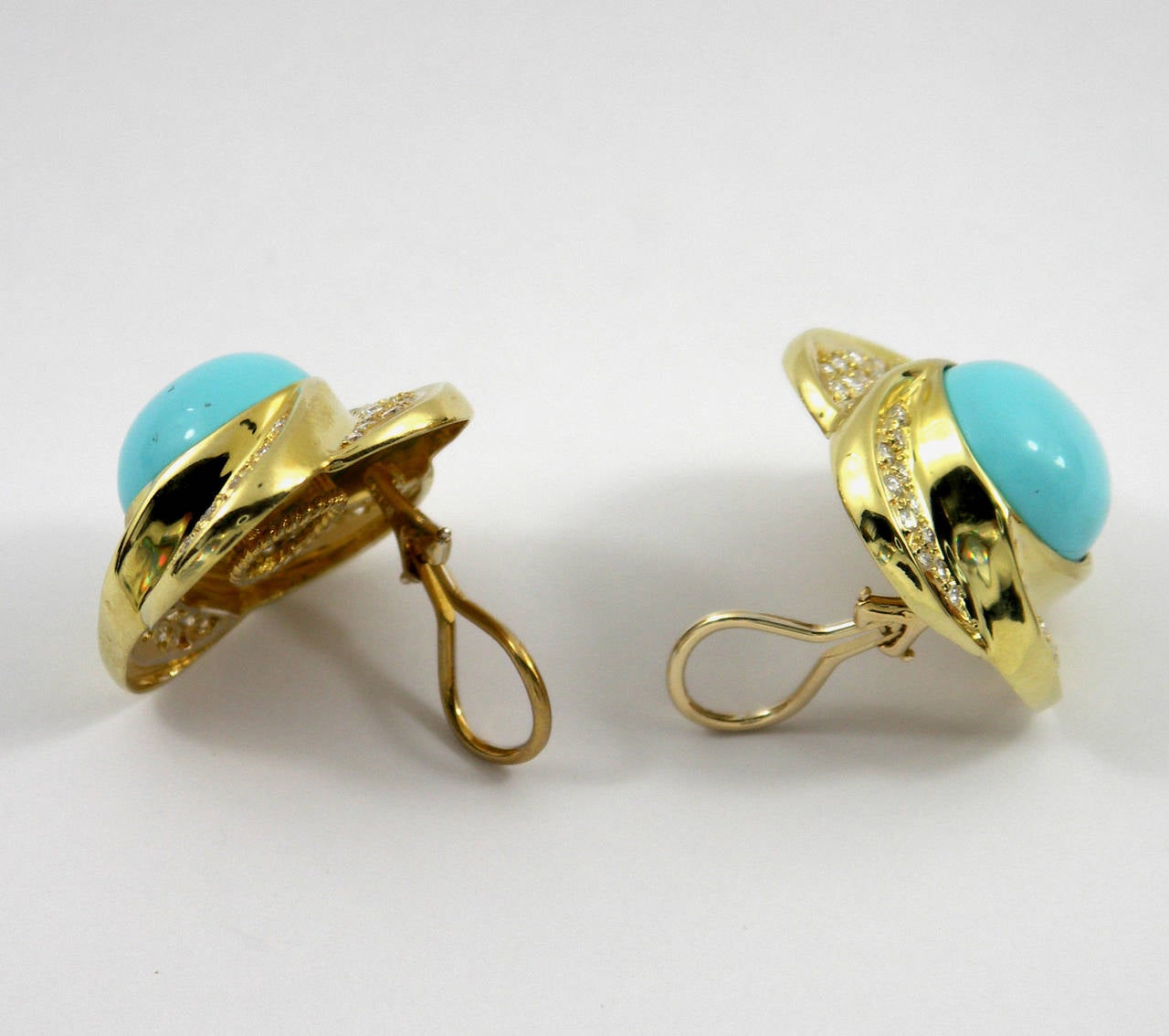 Women's Turquoise Diamond Gold Clip Earrings