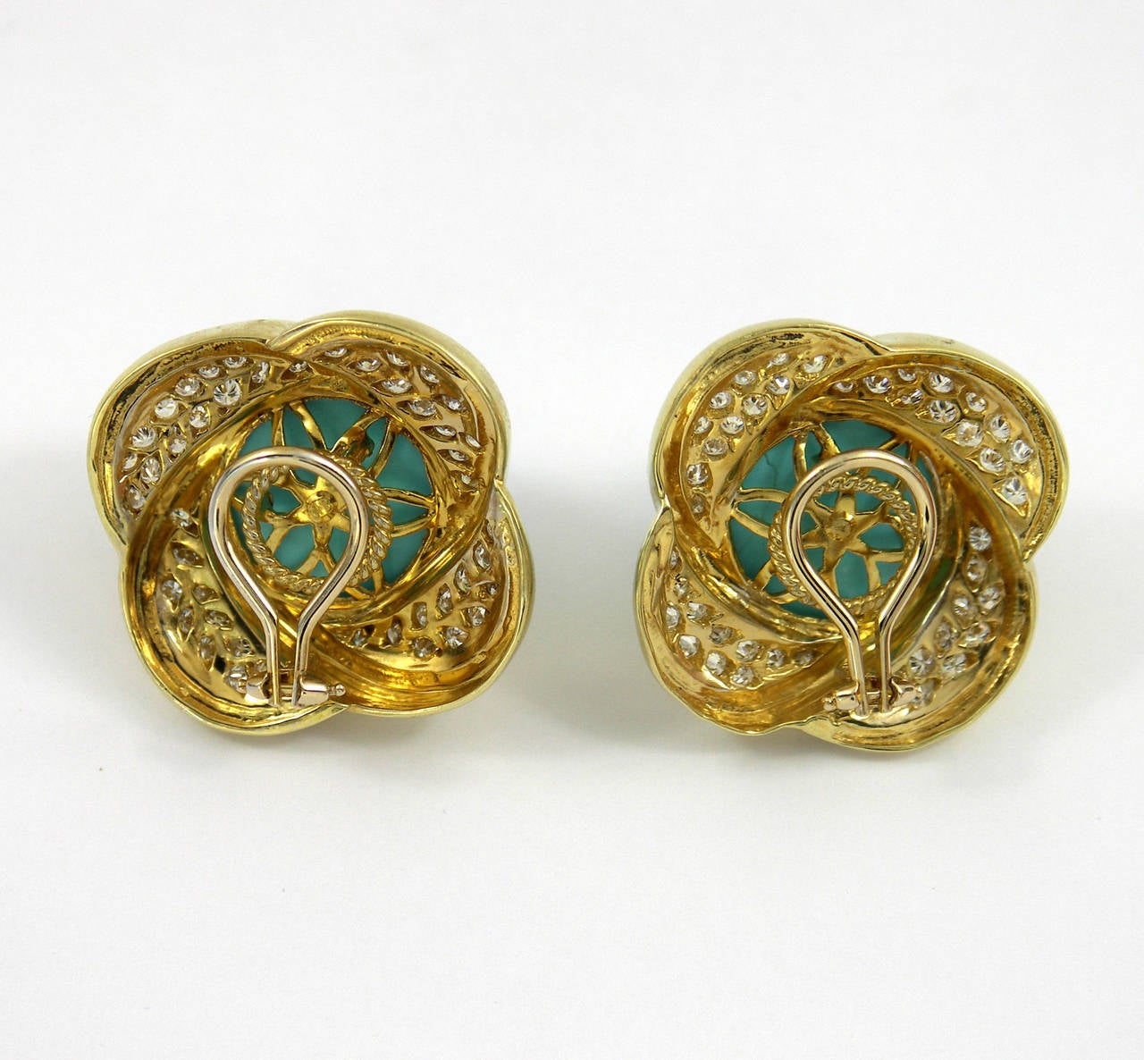 Turquoise Diamond Gold Clip Earrings 1
