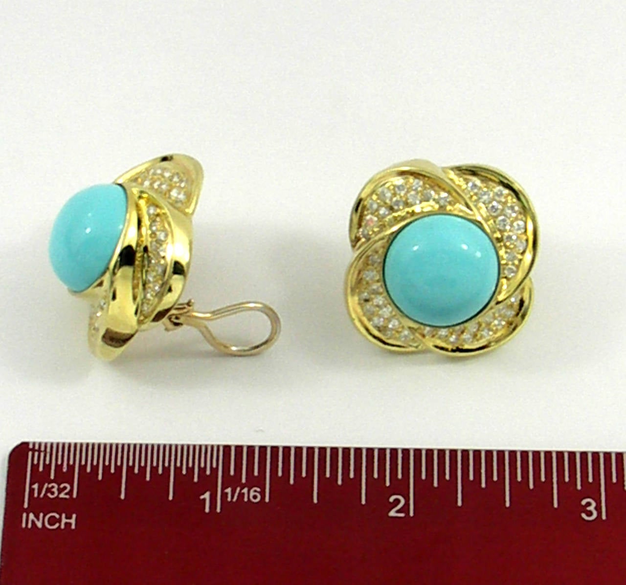 Turquoise Diamond Gold Clip Earrings 2