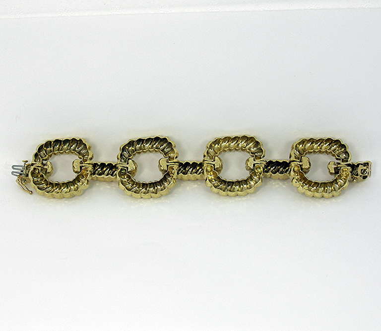 Women's Large Gold Open Link Bracelet with Hammered Finish
