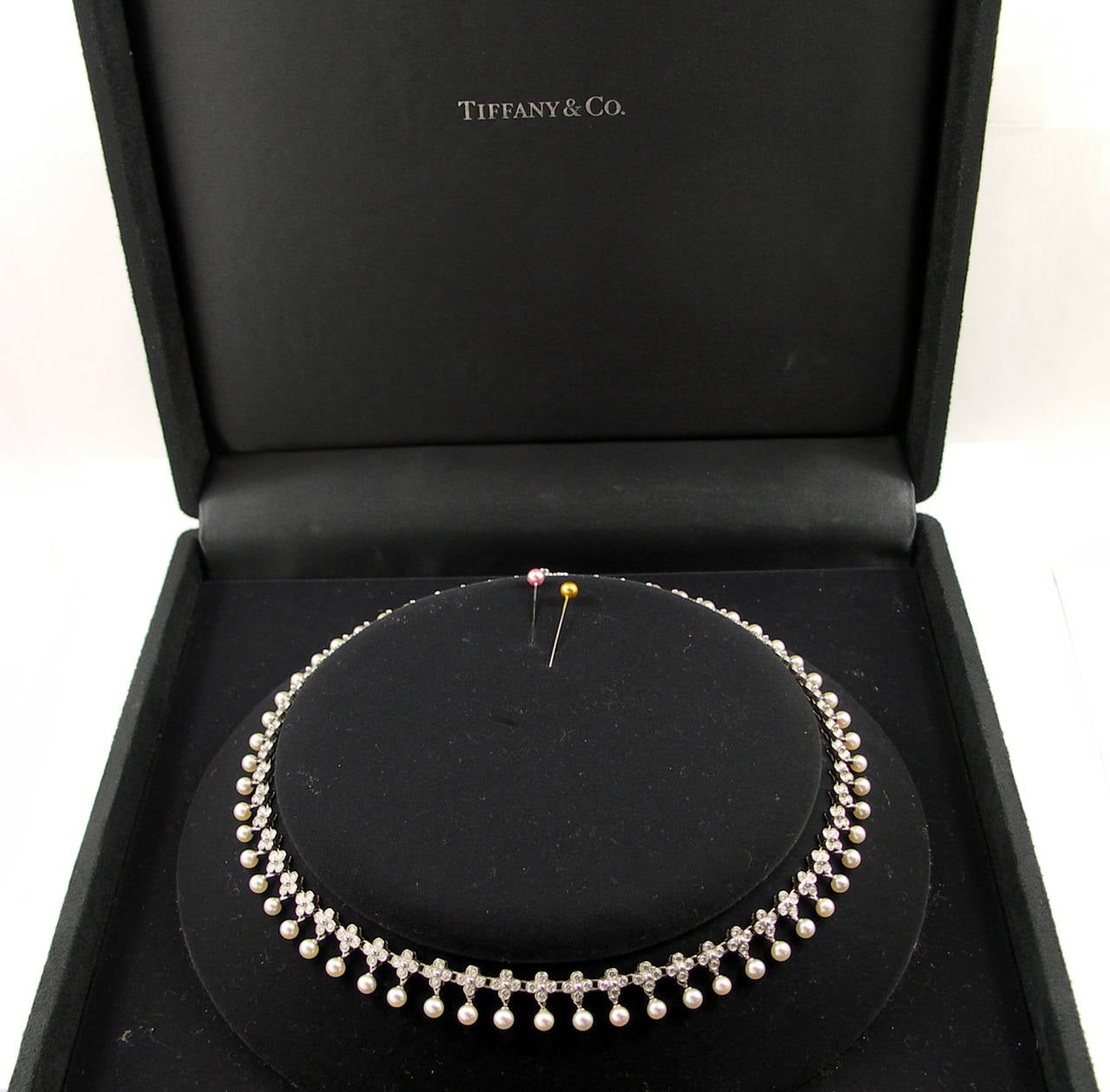 Women's Tiffany & Co. Lace Necklace in Platinum with Diamonds and Pearls