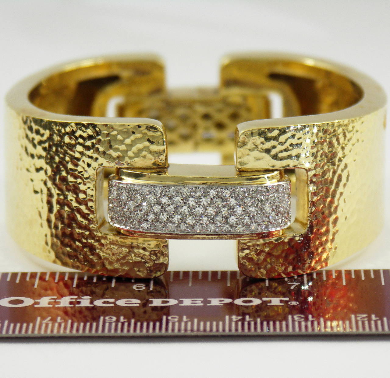 Women's Classic Design Hammered Gold Cuff with Diamond Connector