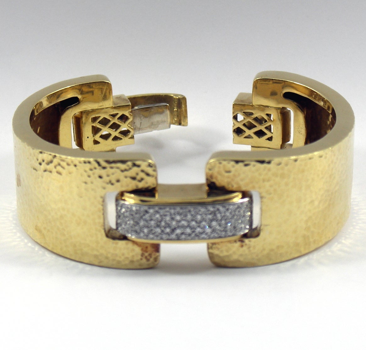 Classic Design Hammered Gold Cuff with Diamond Connector 3