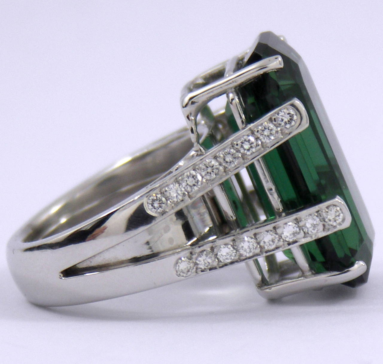 Emerald Cut 22 Carat Tourmaline Diamond Platinum Ring For Sale