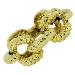 Large Gold Open Link Bracelet with Hammered Finish