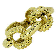 Large Gold Open Link Bracelet with Hammered Finish 12