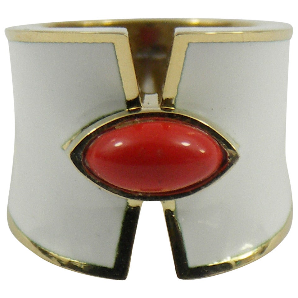 Enamel Coral Gold Tapered Design Ring