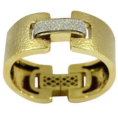 Classic Design Hammered Gold Cuff with Diamond Connector