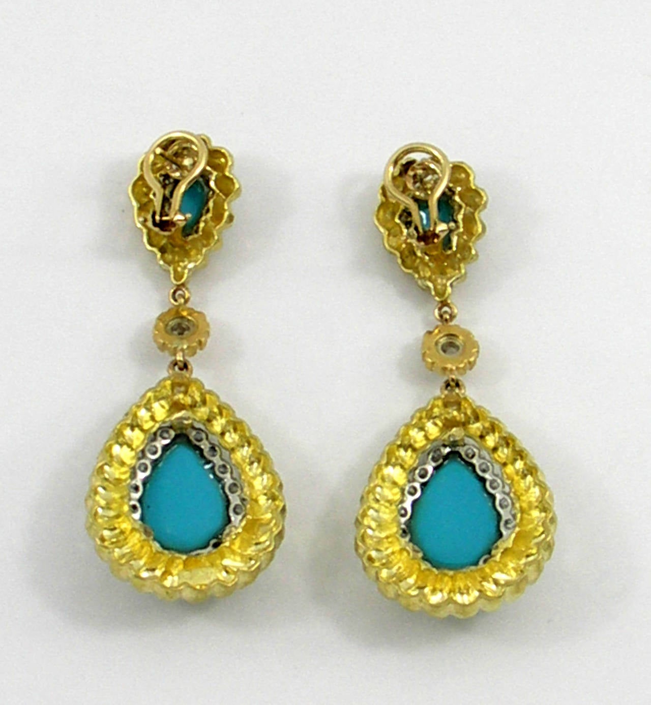 Turquoise Diamond Gold Drop Earrings 1