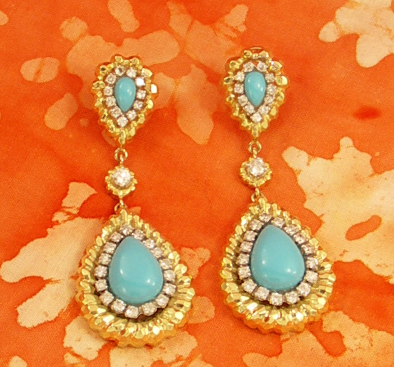 Women's Turquoise Diamond Gold Drop Earrings