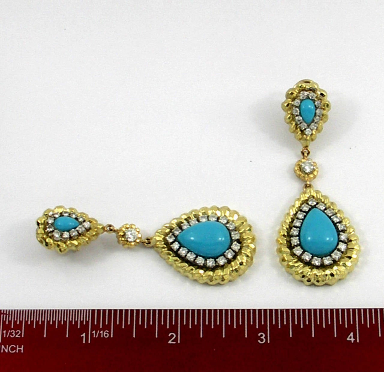 Turquoise Diamond Gold Drop Earrings 2