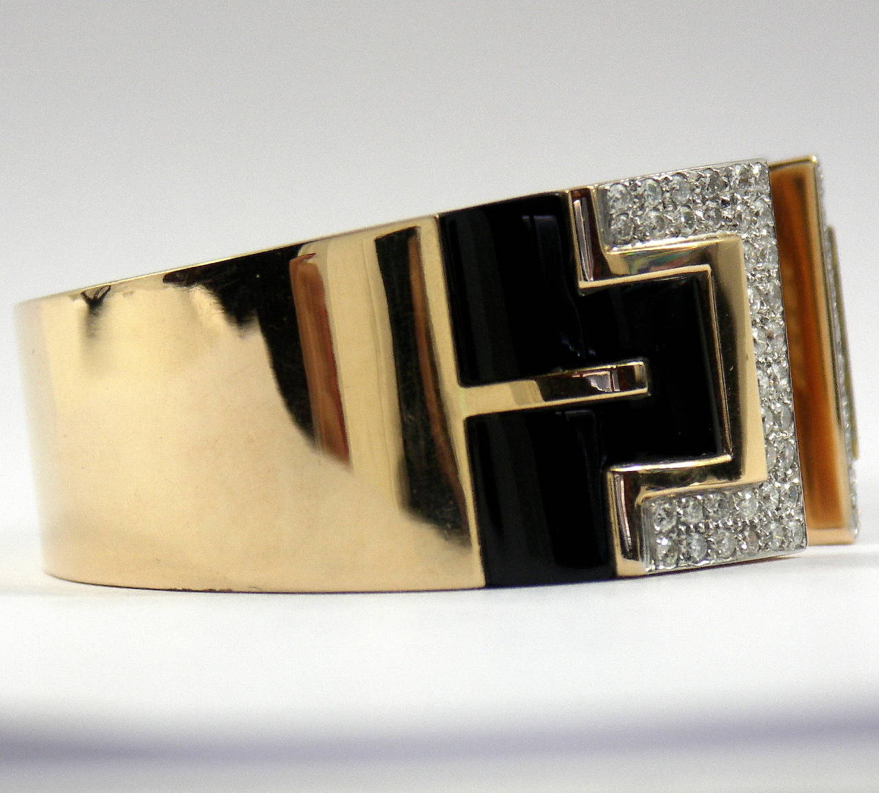 Women's Black Enamel Diamond Gold Bangle Bracelet