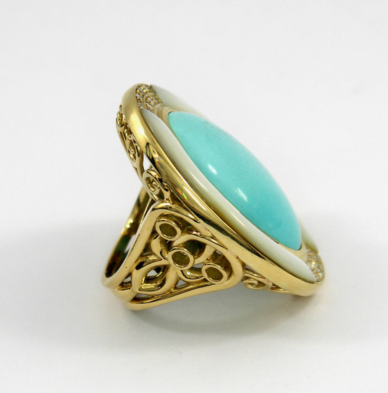 Women's Mother of Pearl Turquoise Diamond Gold Ring