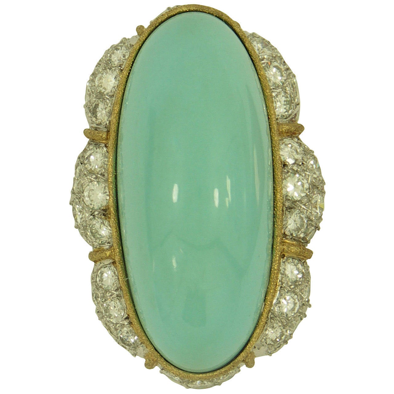 Elongated Turquoise Diamond Gold Cocktail Ring
