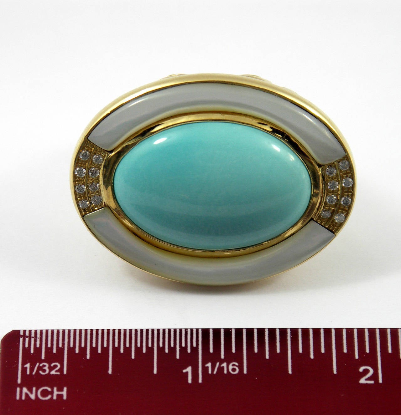 Mother of Pearl Turquoise Diamond Gold Ring 2