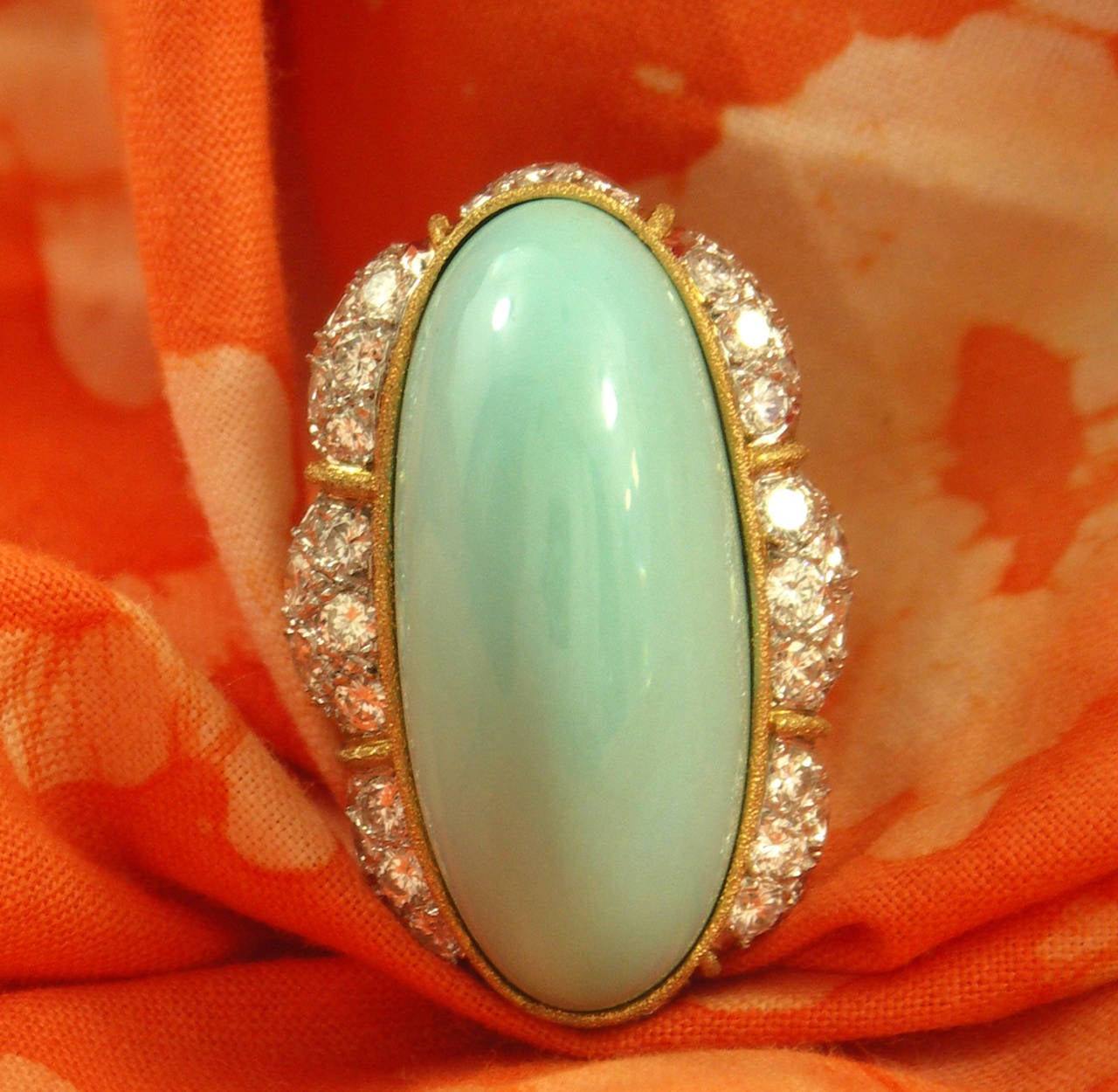Women's Elongated Turquoise Diamond Gold Cocktail Ring