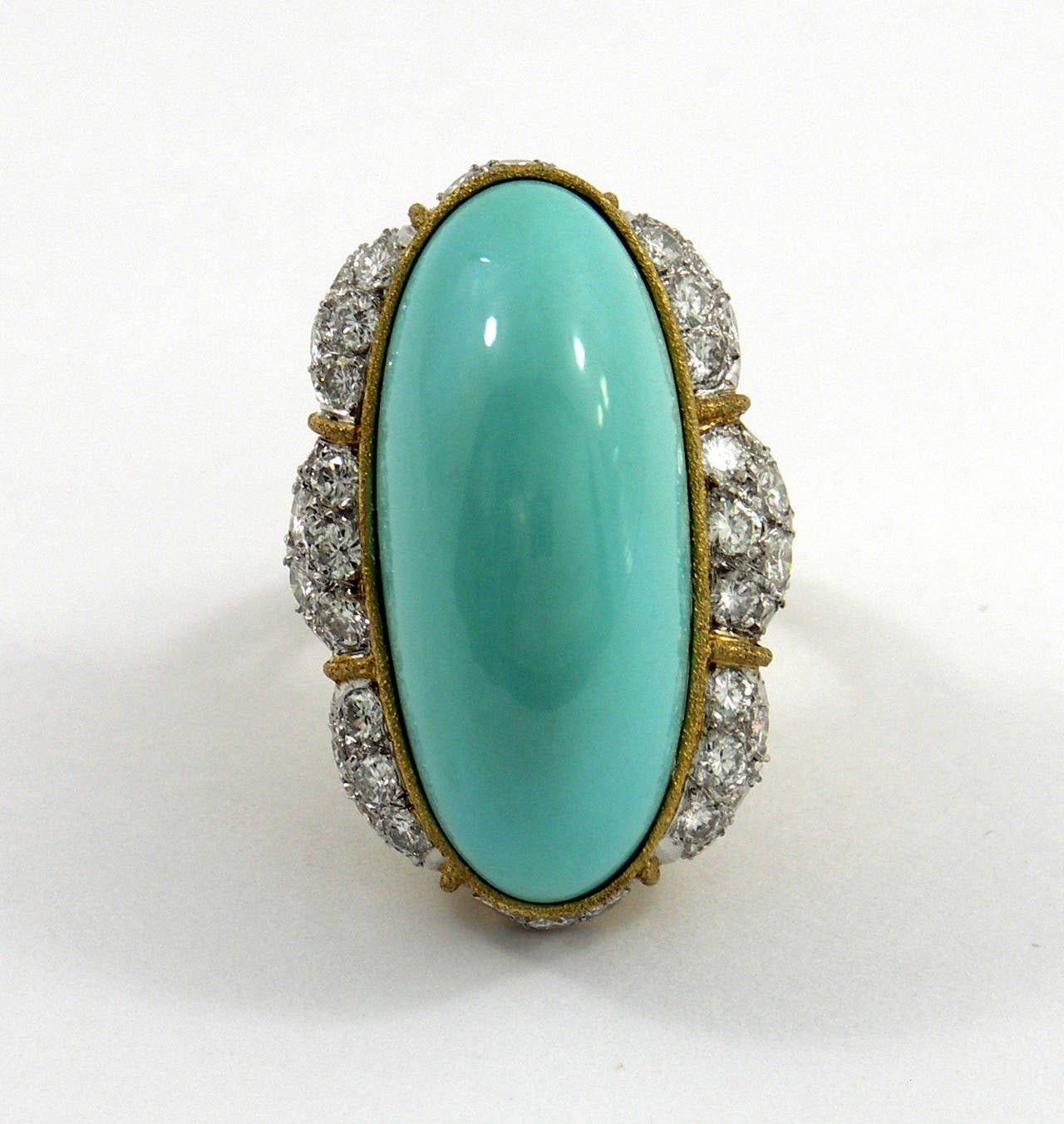 Elongated Turquoise Diamond Gold Cocktail Ring In Excellent Condition In Palm Beach, FL