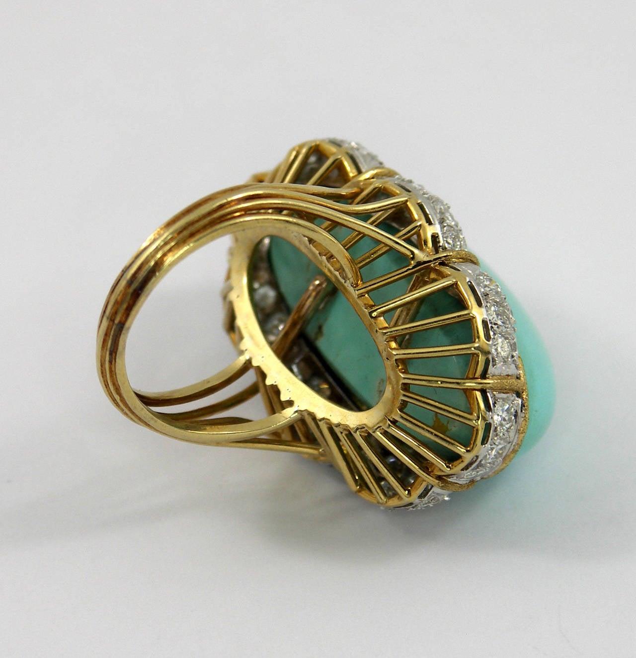 Elongated Turquoise Diamond Gold Cocktail Ring 2