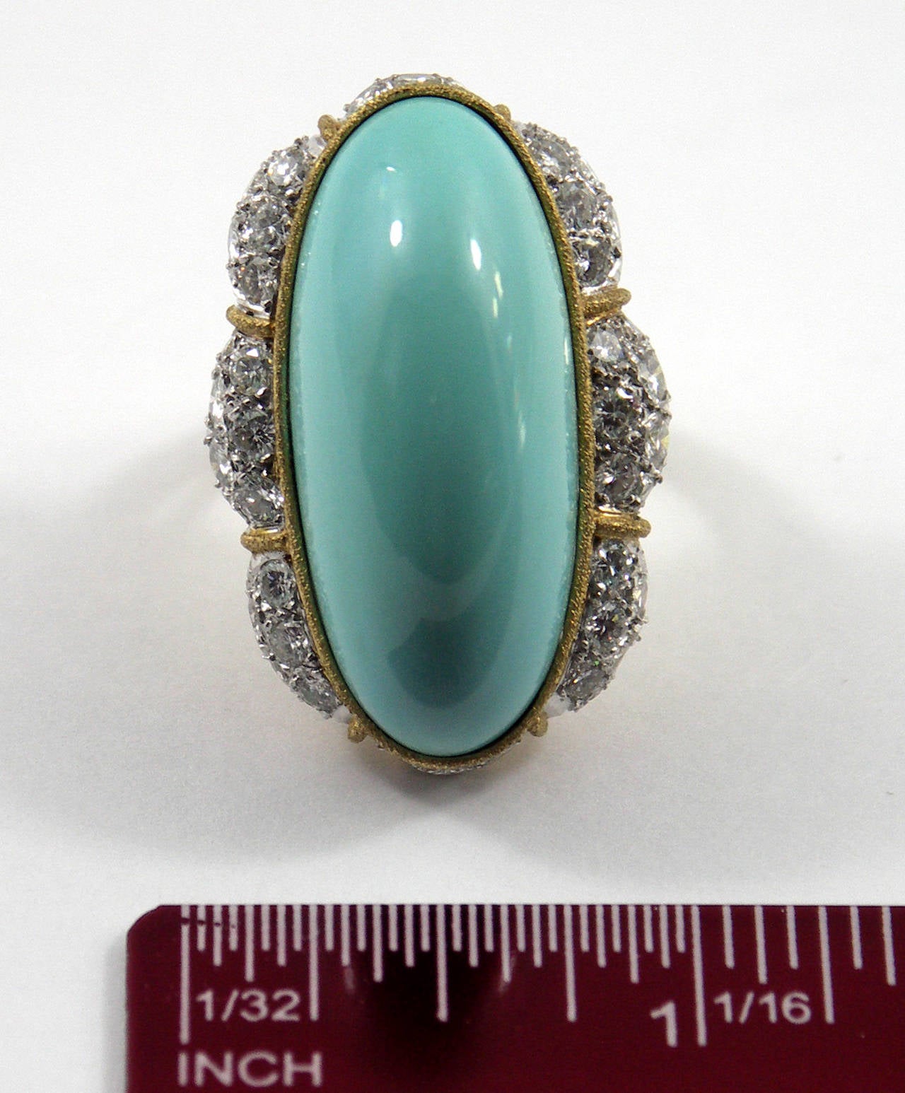 Elongated Turquoise Diamond Gold Cocktail Ring 1