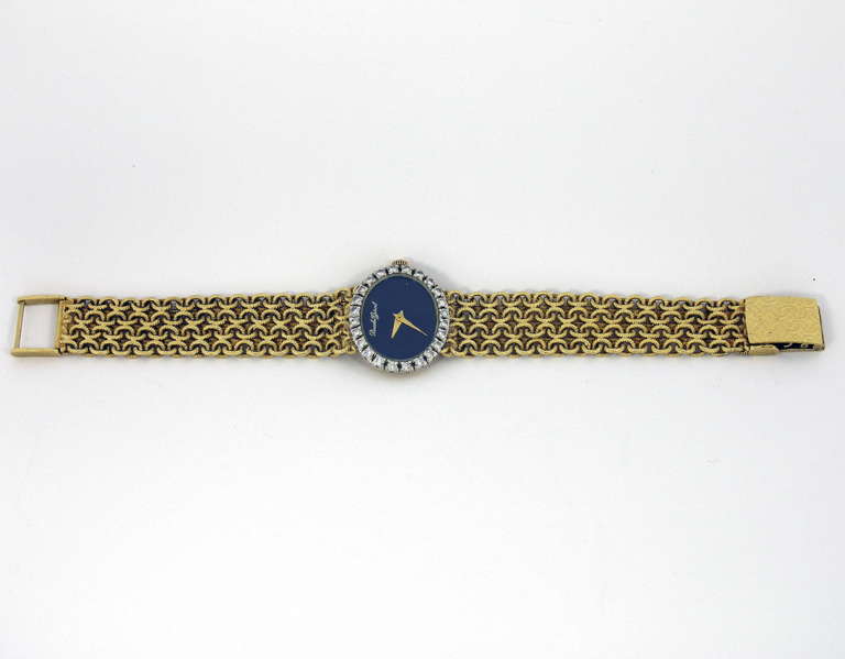 Beuche-Girod Lady's Yellow Gold and Diamond Braclet Watch with Lapis Dial 2