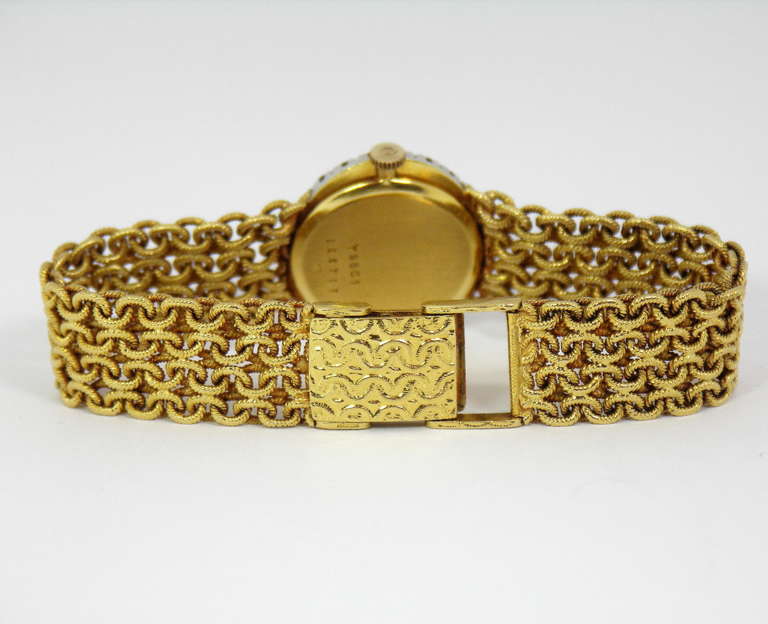 Women's Beuche-Girod Lady's Yellow Gold and Diamond Braclet Watch with Lapis Dial