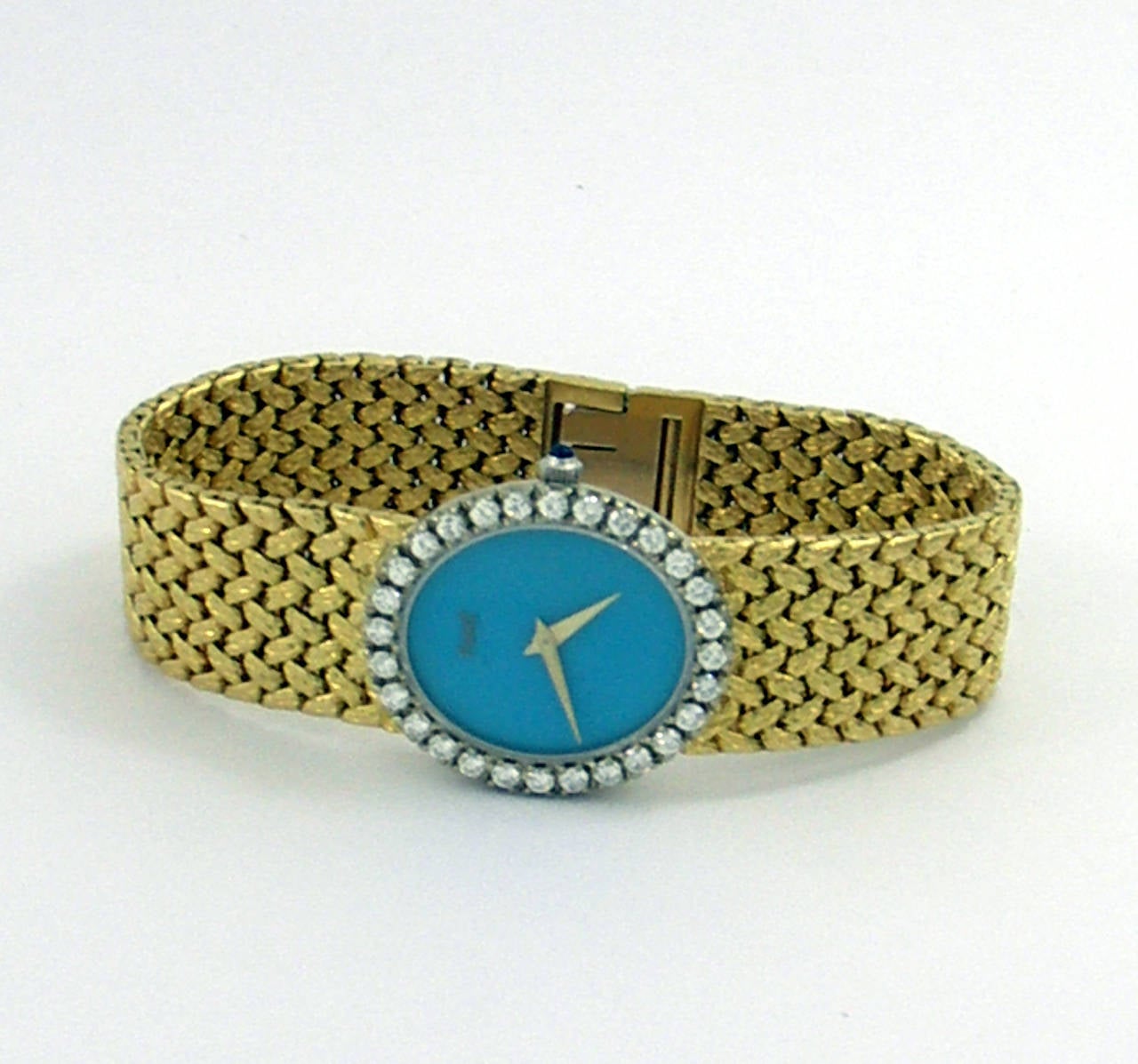 Piaget Lady's Yellow Gold Turquoise Dial Wristwatch In Excellent Condition In Palm Beach, FL