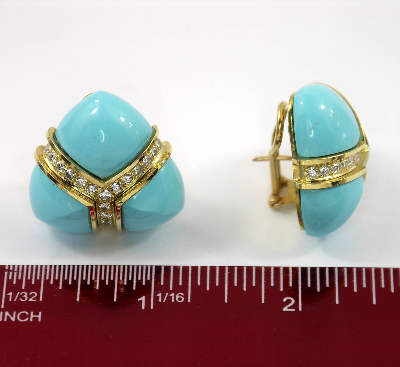 Turquoise Diamond Gold Triangular Earrings 1