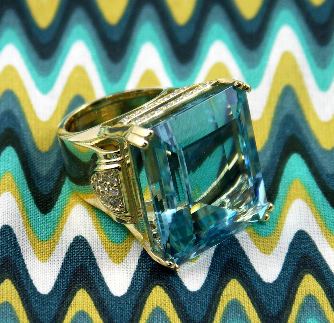 62.88 Carat Aquamarine Diamond Gold Cocktail Ring 1