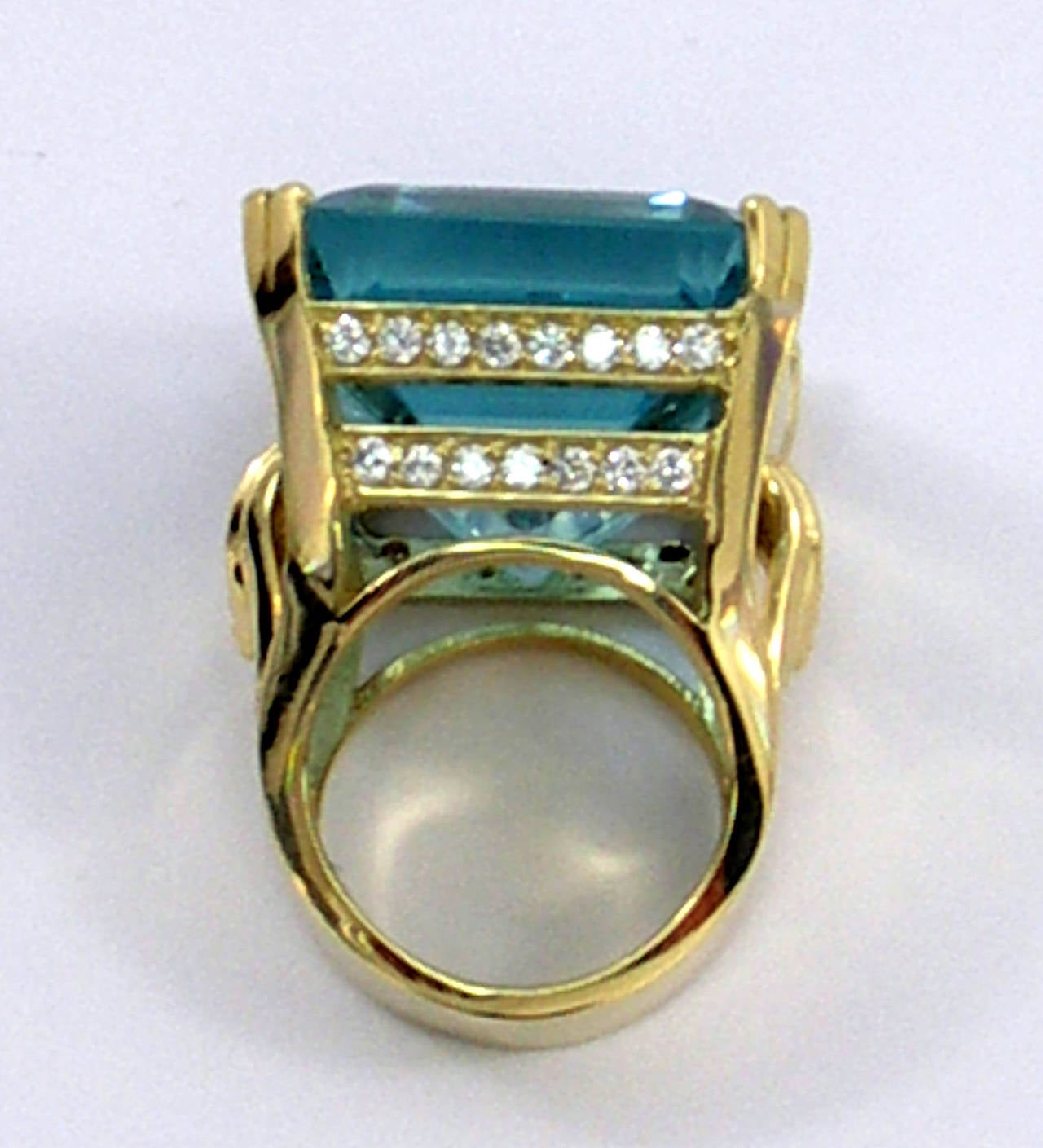 62.88 Carat Aquamarine Diamond Gold Cocktail Ring 2