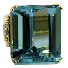 62.88 Carat Aquamarine Diamond Gold Cocktail Ring